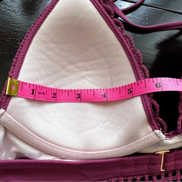 Crochet Triangle Dark Burgundy Neck Tie Bikini Top - Picture 4 of 4